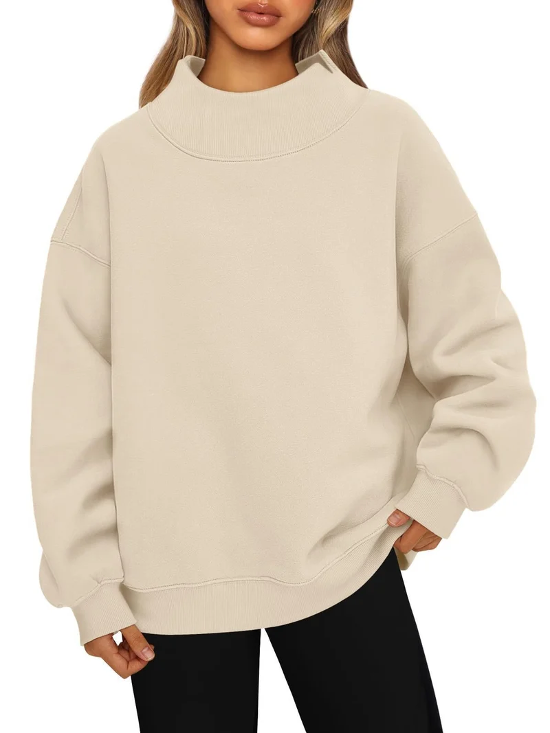 Damen Oversized-Sweatshirt mit hohem Stehkragen und überschnittener Schulter Nord Taschen