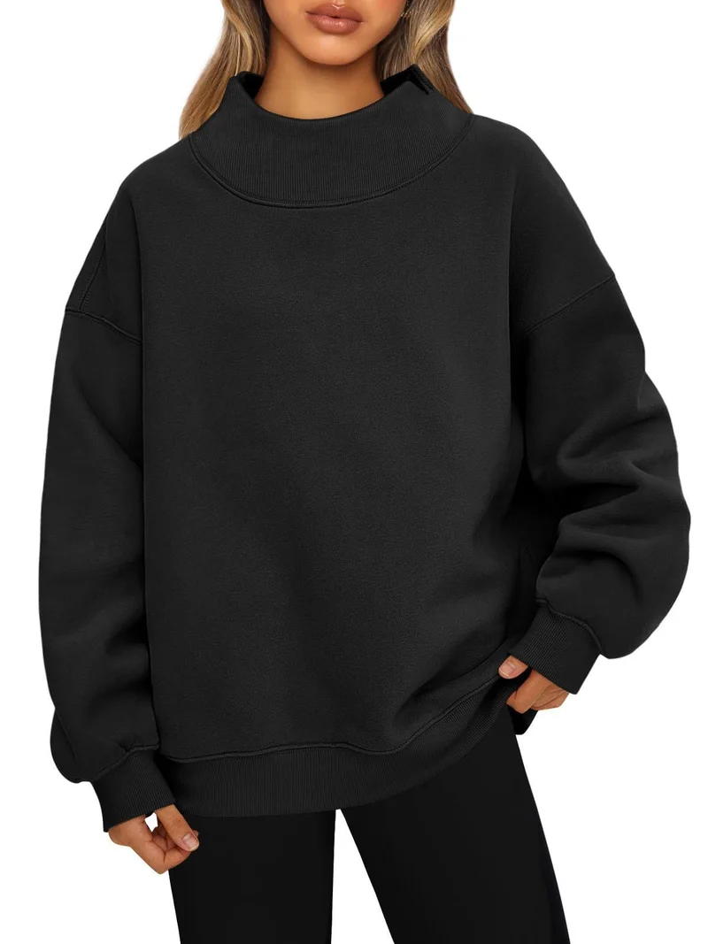 Damen Oversized-Sweatshirt mit hohem Stehkragen und überschnittener Schulter Nord Taschen
