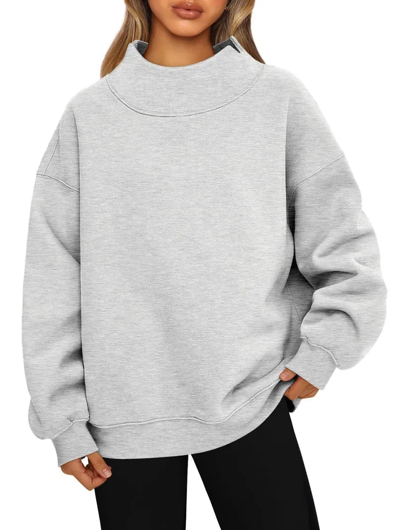 Damen Oversized-Sweatshirt mit hohem Stehkragen und überschnittener Schulter Nord Taschen