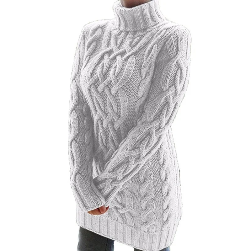 Damen Oversized Strickkleid mit markantem Zopfmuster und Rollkragen Nord Taschen