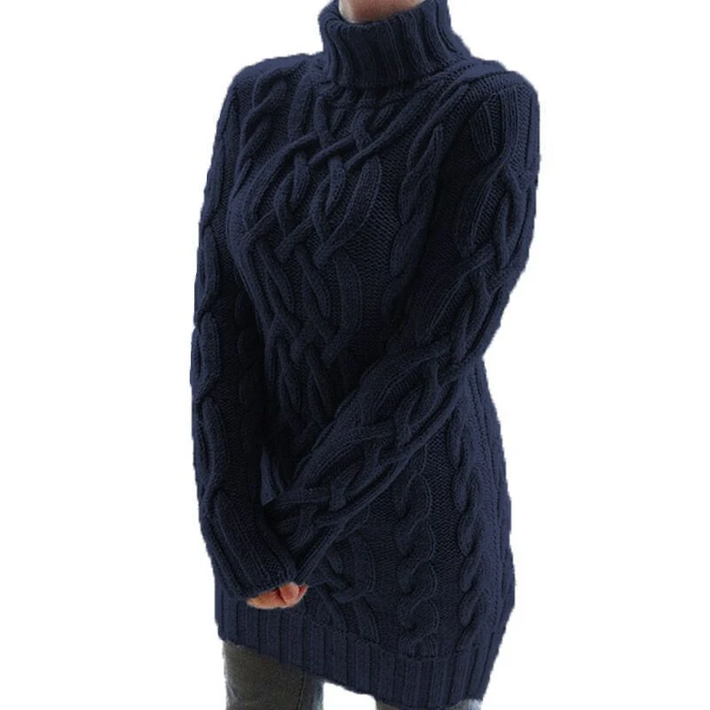 Damen Oversized Strickkleid mit markantem Zopfmuster und Rollkragen Nord Taschen