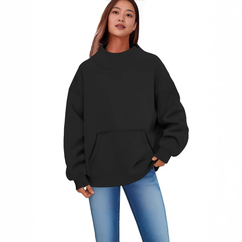 Damen Oversized Hoodie mit Stehkragen und Kängurutasche Nord Taschen