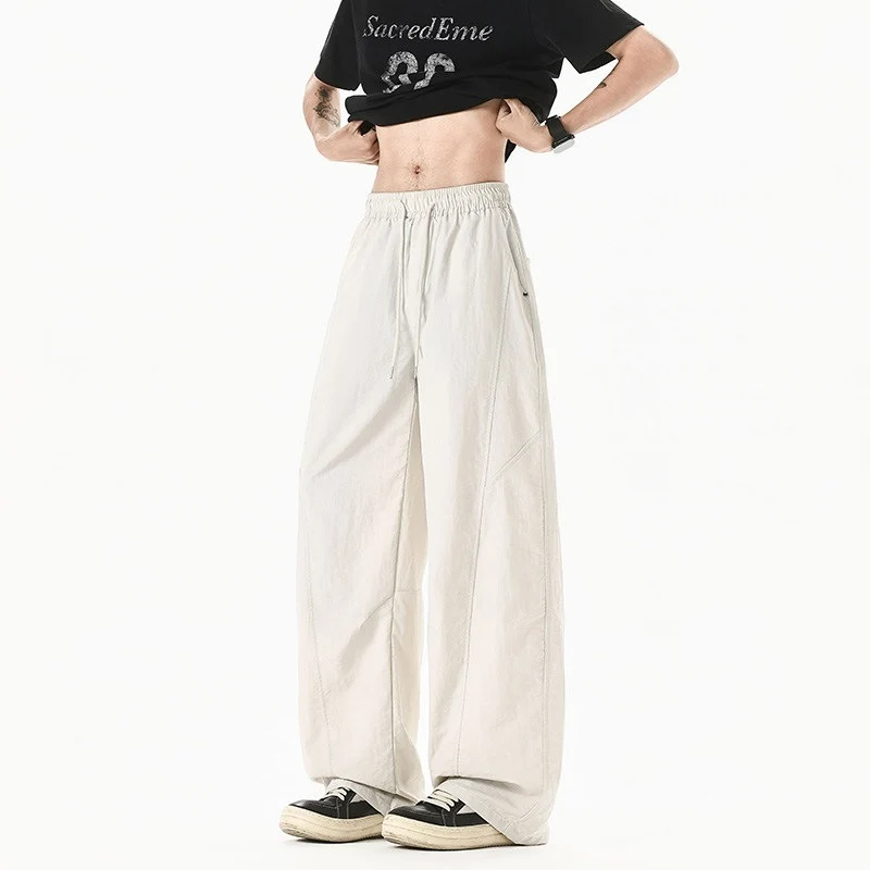 Herren Weit geschnittene Relaxed-Fit Leinen-Baumwoll-Hose mit elastischem Bund und Kordelzug Nord Taschen