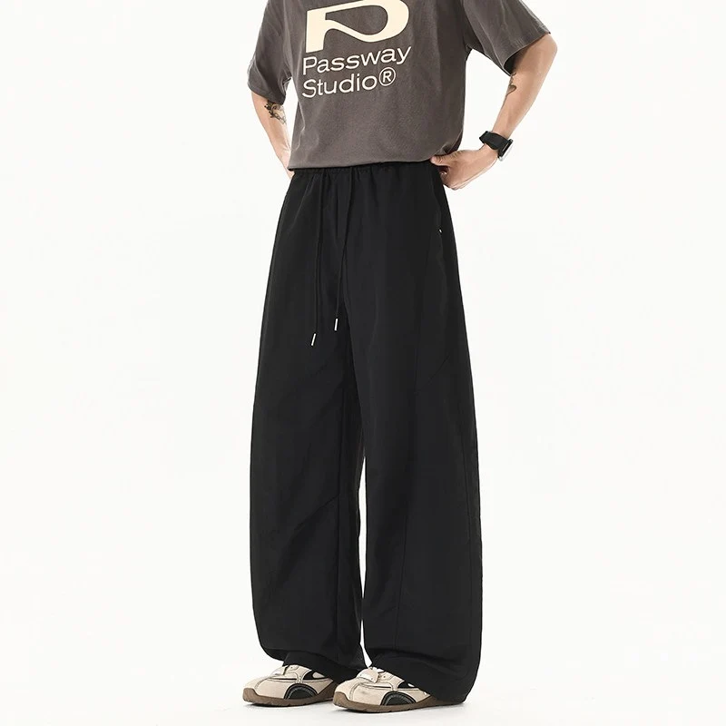 Herren Weit geschnittene Relaxed-Fit Leinen-Baumwoll-Hose mit elastischem Bund und Kordelzug Nord Taschen