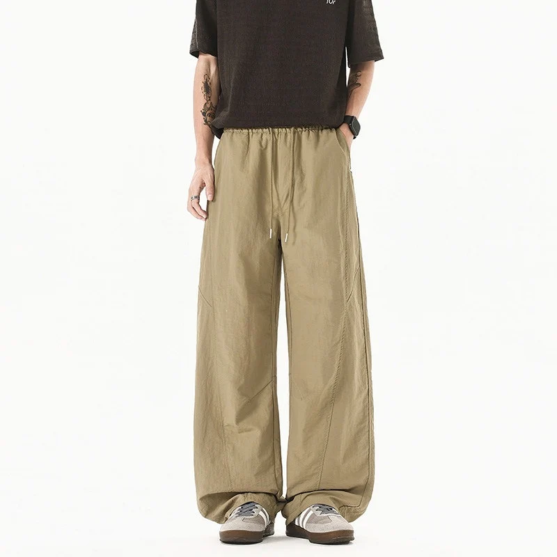 Herren Weit geschnittene Relaxed-Fit Leinen-Baumwoll-Hose mit elastischem Bund und Kordelzug Nord Taschen