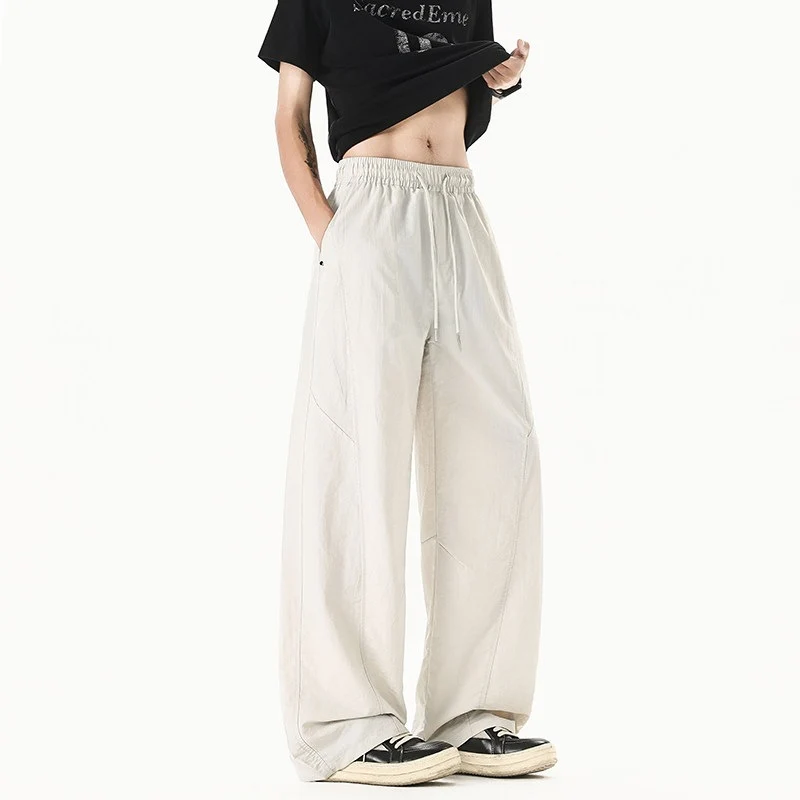 Herren Weit geschnittene Relaxed-Fit Leinen-Baumwoll-Hose mit elastischem Bund und Kordelzug Nord Taschen