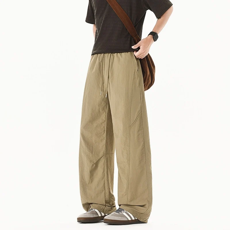 Herren Weit geschnittene Relaxed-Fit Leinen-Baumwoll-Hose mit elastischem Bund und Kordelzug Nord Taschen