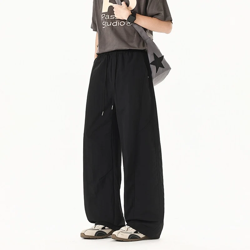 Herren Weit geschnittene Relaxed-Fit Leinen-Baumwoll-Hose mit elastischem Bund und Kordelzug Nord Taschen
