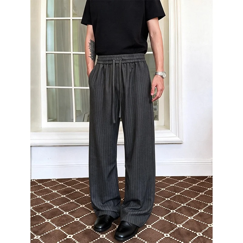 Herren Weit geschnittene Nadelstreifen-Hose mit elastischem Bund und Kordelzug Nord Taschen