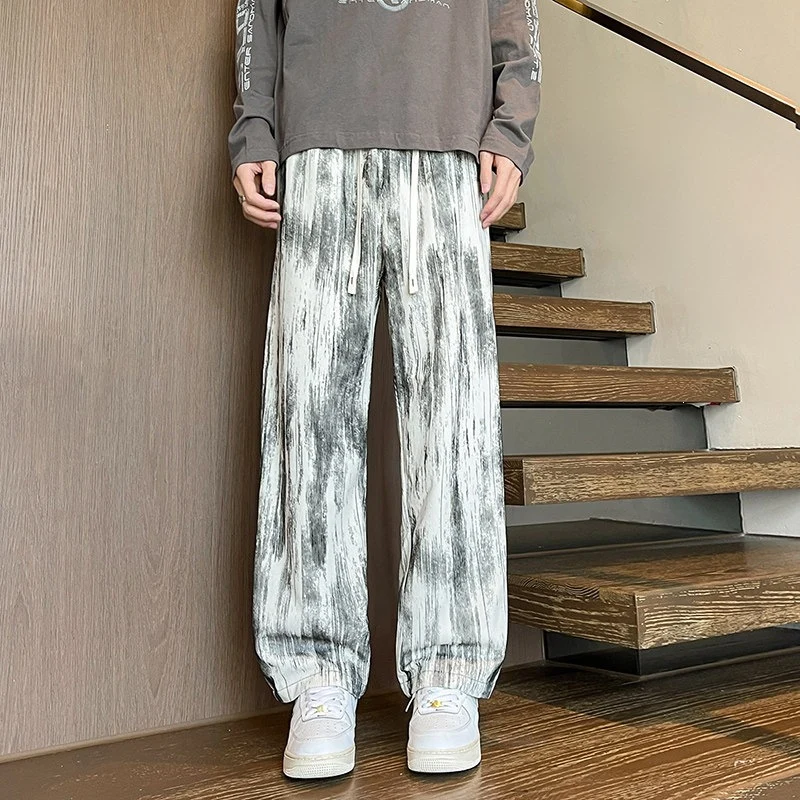 Herren Weit geschnittene Loungehose mit Marmorprint aus strukturiertem Jersey Nord Taschen