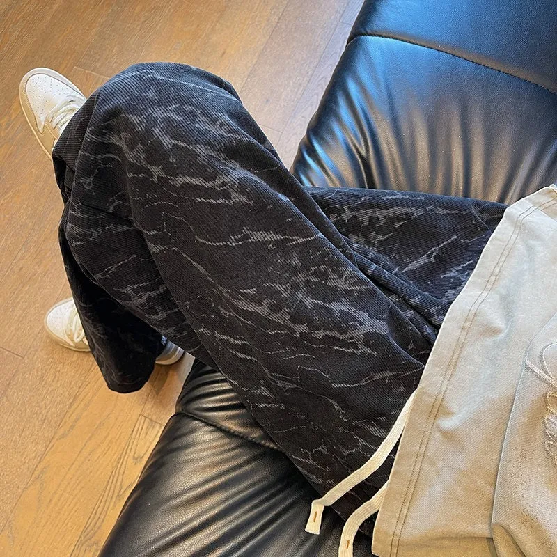Herren Weit geschnittene Loungehose mit Marmorprint aus strukturiertem Jersey Nord Taschen
