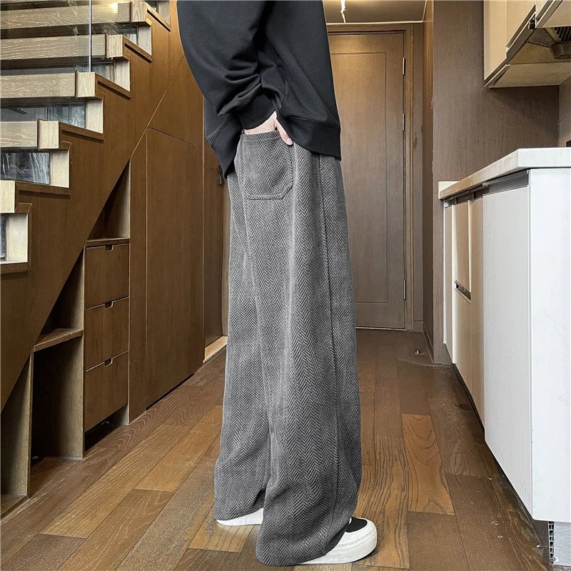 Herren Weit geschnittene Loungehose mit Fischgrätstruktur, elastischem Bund und Tunnelzug Nord Taschen