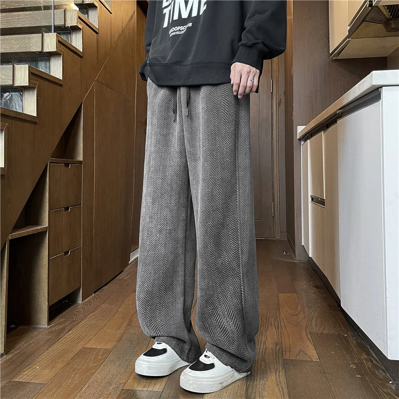 Herren Weit geschnittene Loungehose mit Fischgrätstruktur, elastischem Bund und Tunnelzug Nord Taschen