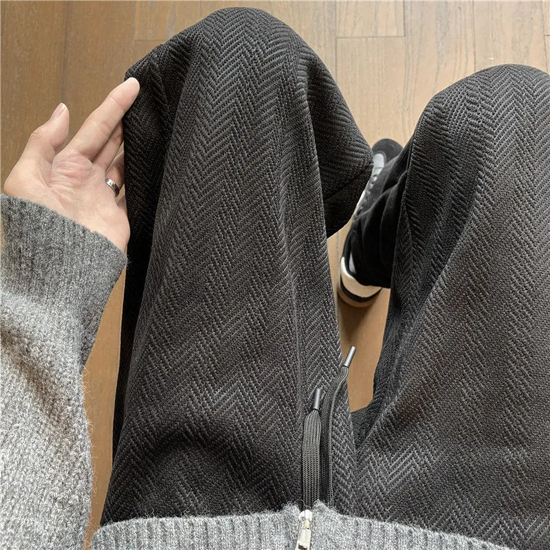 Herren Weit geschnittene Loungehose mit Fischgrätstruktur, elastischem Bund und Tunnelzug Nord Taschen