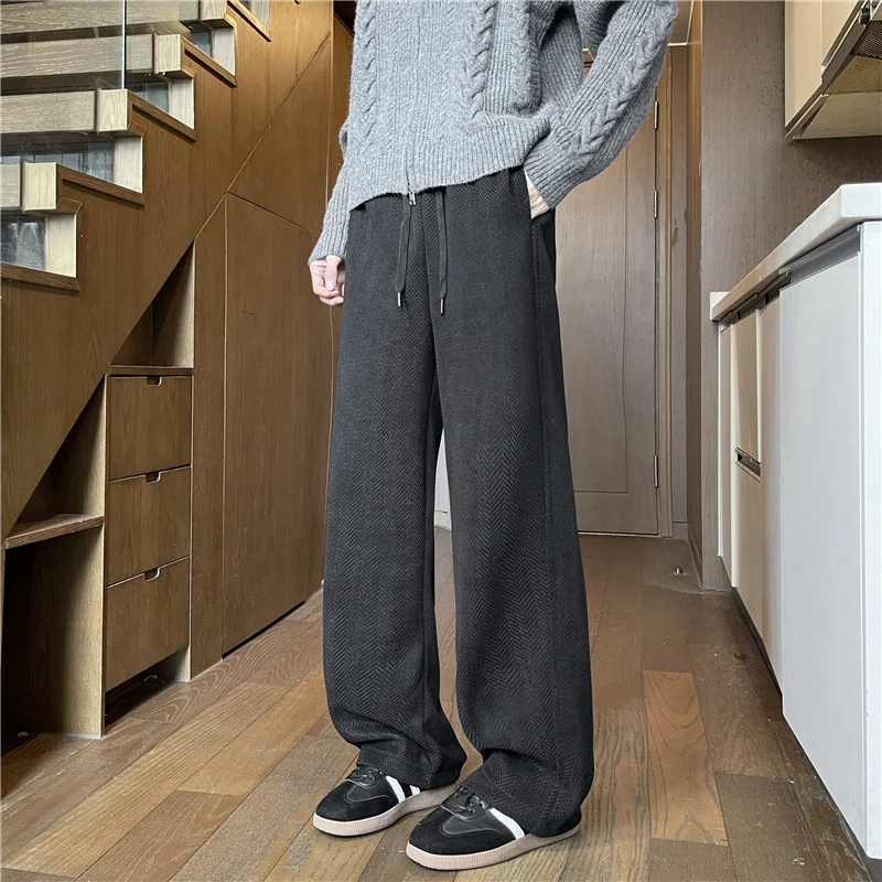 Herren Weit geschnittene Loungehose mit Fischgrätstruktur, elastischem Bund und Tunnelzug Nord Taschen