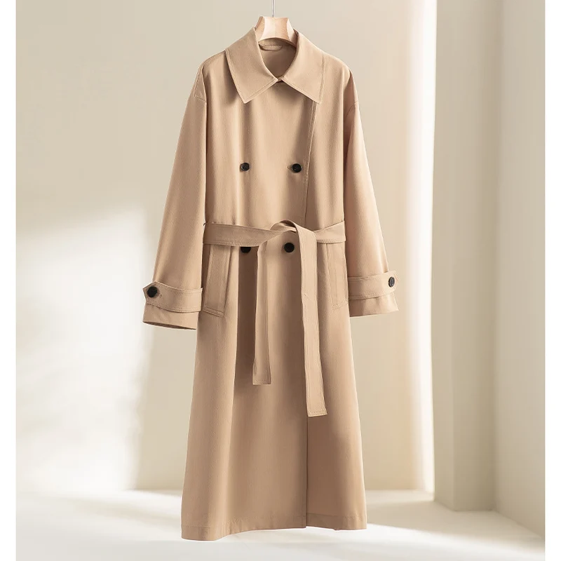 Herren Langer Doppelreihiger Trenchcoat mit Oversize-Schnitt und Reverskragen Nord Taschen