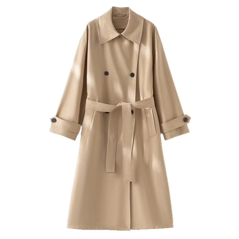 Herren Langer Doppelreihiger Trenchcoat mit Oversize-Schnitt und Reverskragen Nord Taschen