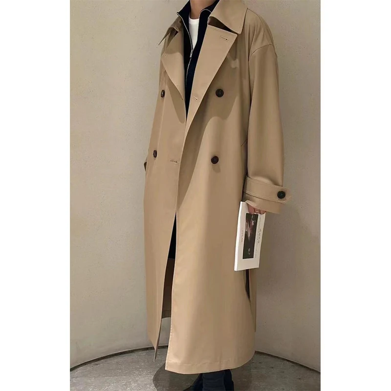 Herren Langer Doppelreihiger Trenchcoat mit Oversize-Schnitt und Reverskragen Nord Taschen