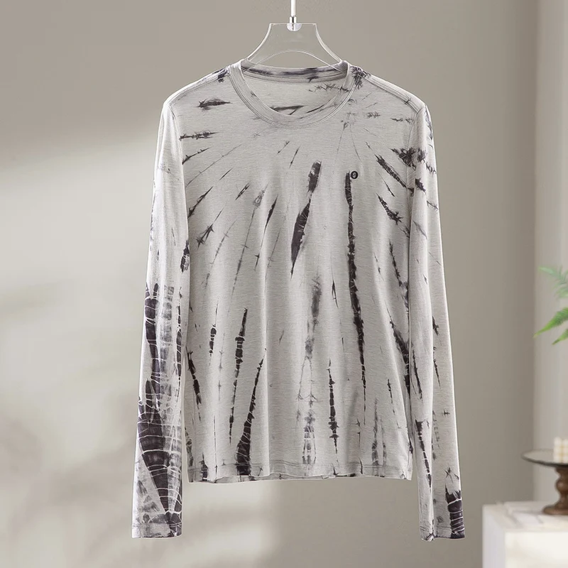 Herren Langärmeliges Batik-Longsleeve mit Slub-Struktur Nord Taschen