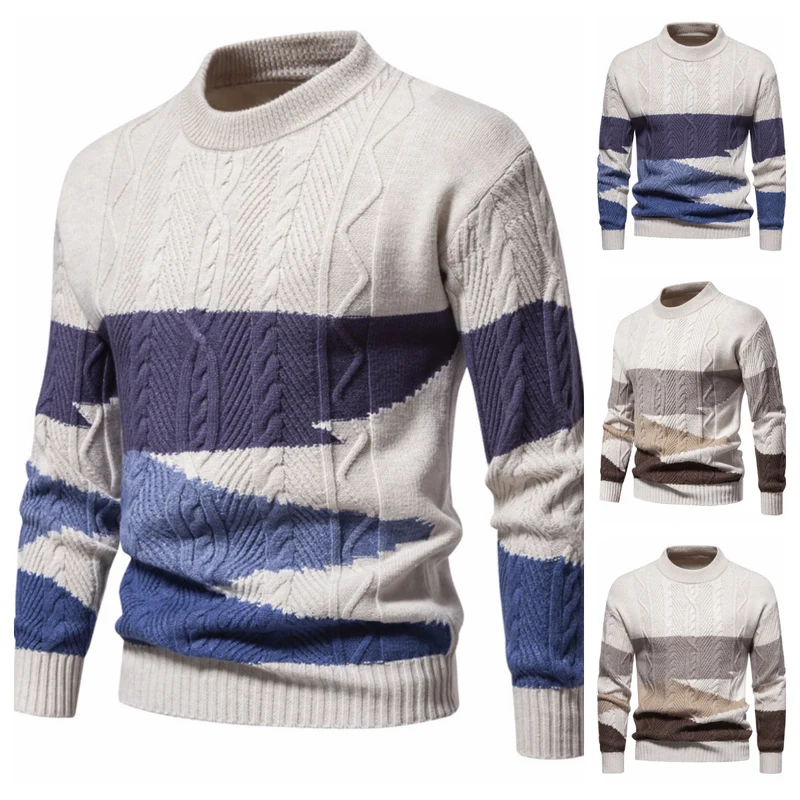 Herren Strukturiertes Colorblock Zopfstrick-Rollkragenpullover aus Baumwollmix Nord Taschen
