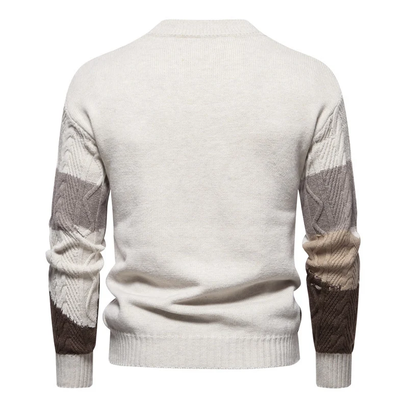 Herren Strukturiertes Colorblock Zopfstrick-Rollkragenpullover aus Baumwollmix Nord Taschen