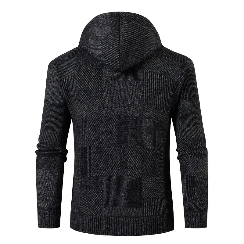 Herren Strukturierter Strick-Zip-Hoodie mit gefütterter Kapuze und grafischem Patchmuster Nord Taschen