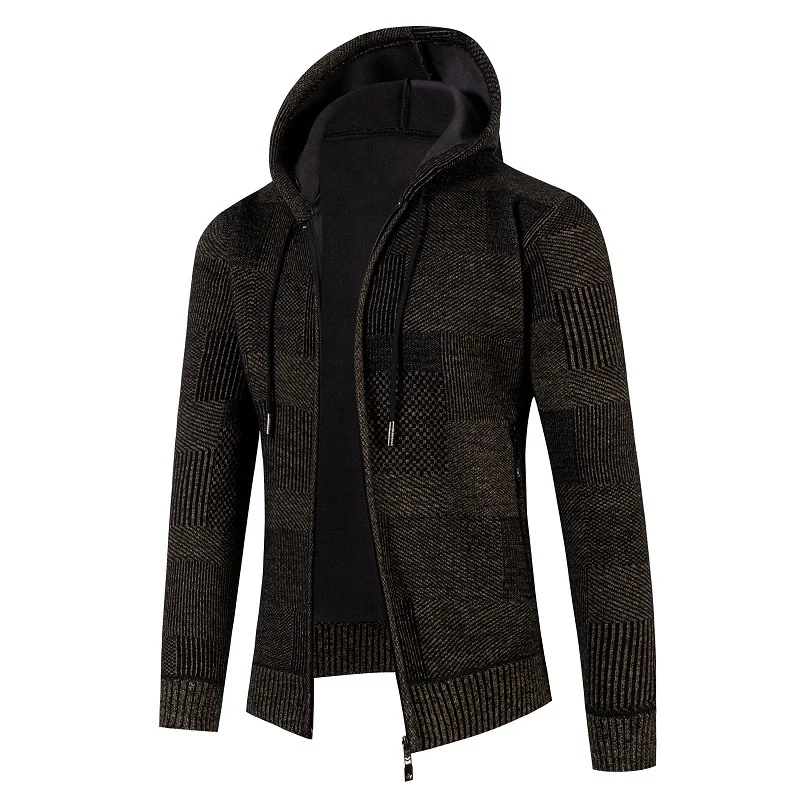 Herren Strukturierter Strick-Zip-Hoodie mit gefütterter Kapuze und grafischem Patchmuster Nord Taschen