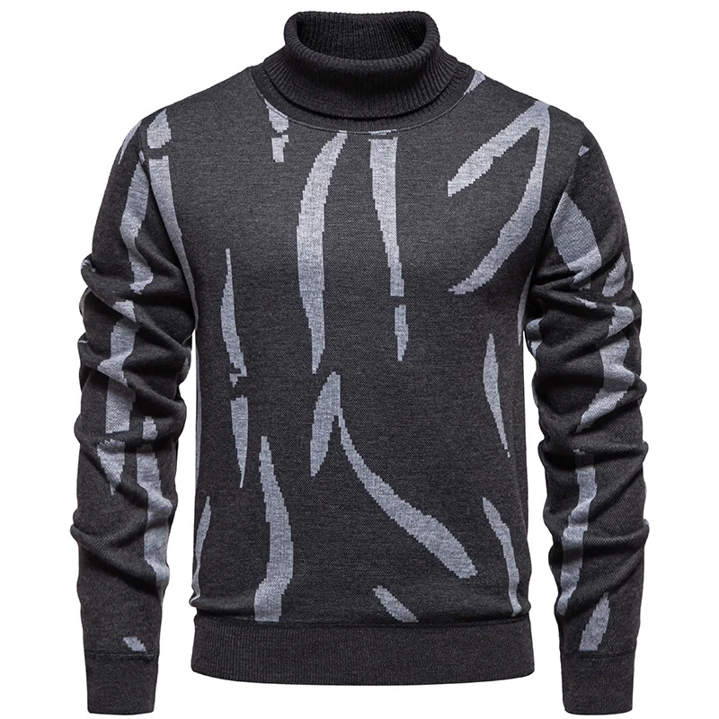 Herren Strukturierter Rollkragenpullover mit abstraktem Jacquardmuster und gerippten Abschlüssen Nord Taschen