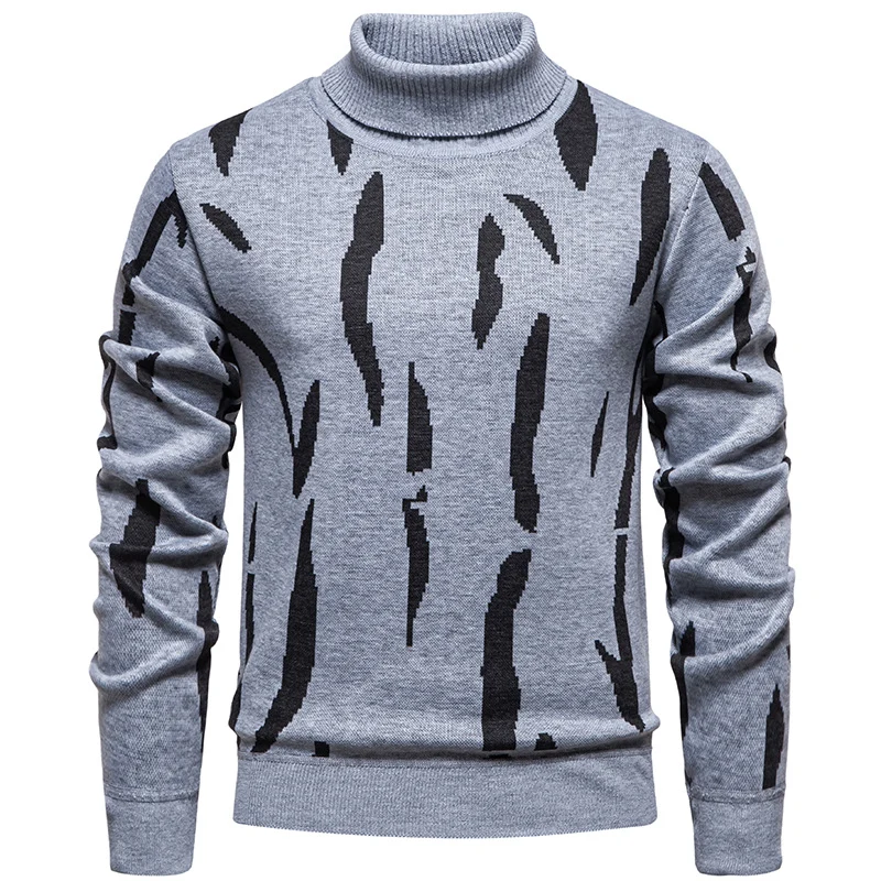 Herren Strukturierter Rollkragenpullover mit abstraktem Jacquardmuster und gerippten Abschlüssen Nord Taschen