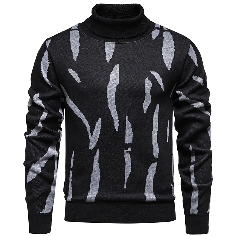 Herren Strukturierter Rollkragenpullover mit abstraktem Jacquardmuster und gerippten Abschlüssen Nord Taschen
