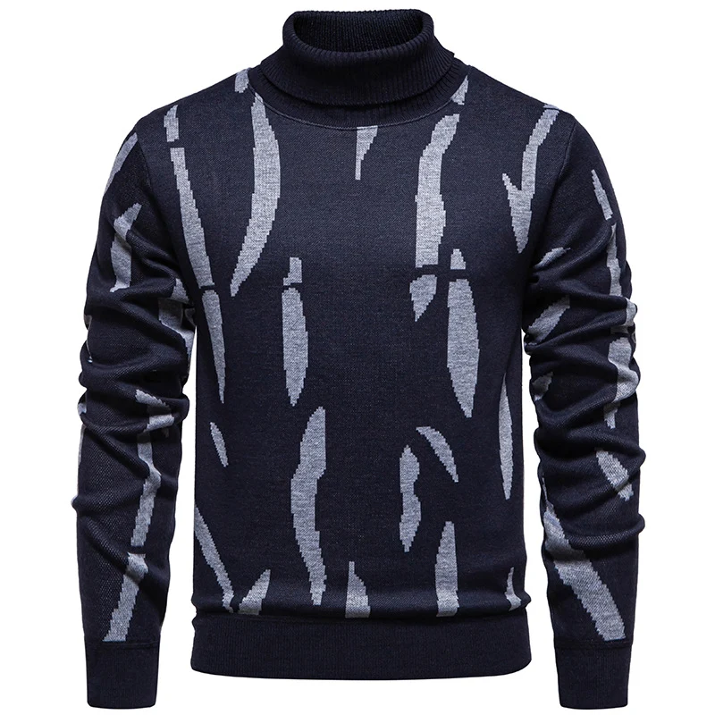 Herren Strukturierter Rollkragenpullover mit abstraktem Jacquardmuster und gerippten Abschlüssen Nord Taschen