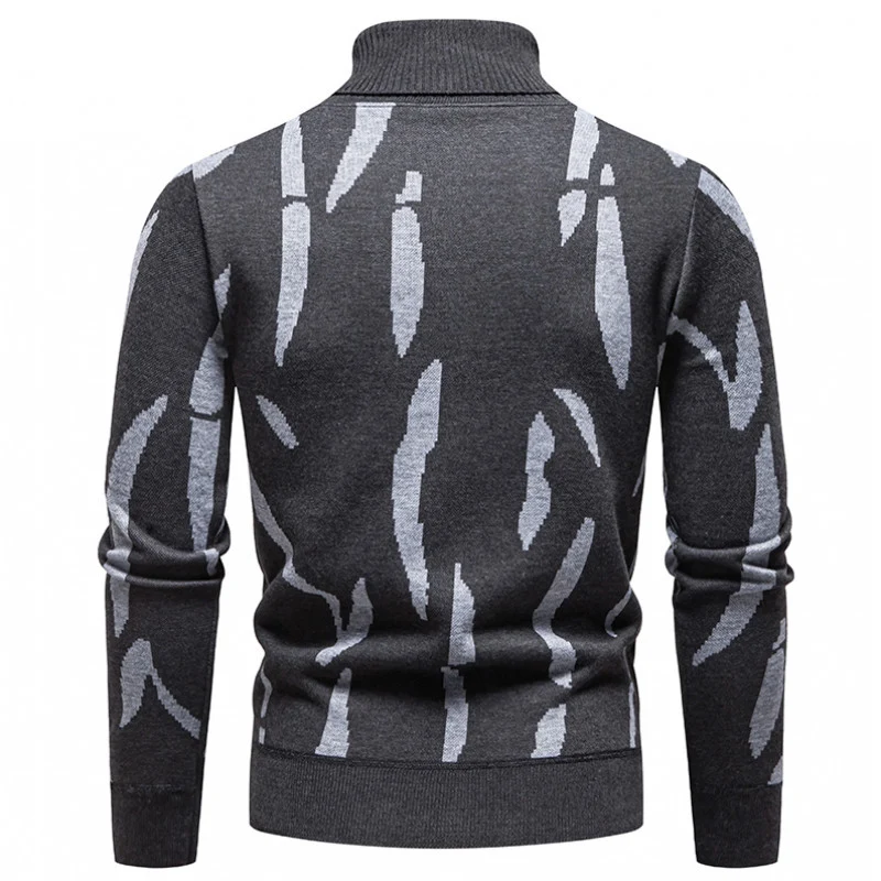 Herren Strukturierter Rollkragenpullover mit abstraktem Jacquardmuster und gerippten Abschlüssen Nord Taschen