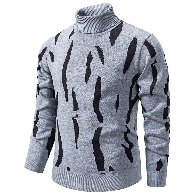 Herren Strukturierter Rollkragenpullover mit abstraktem Jacquardmuster und gerippten Abschlüssen Nord Taschen