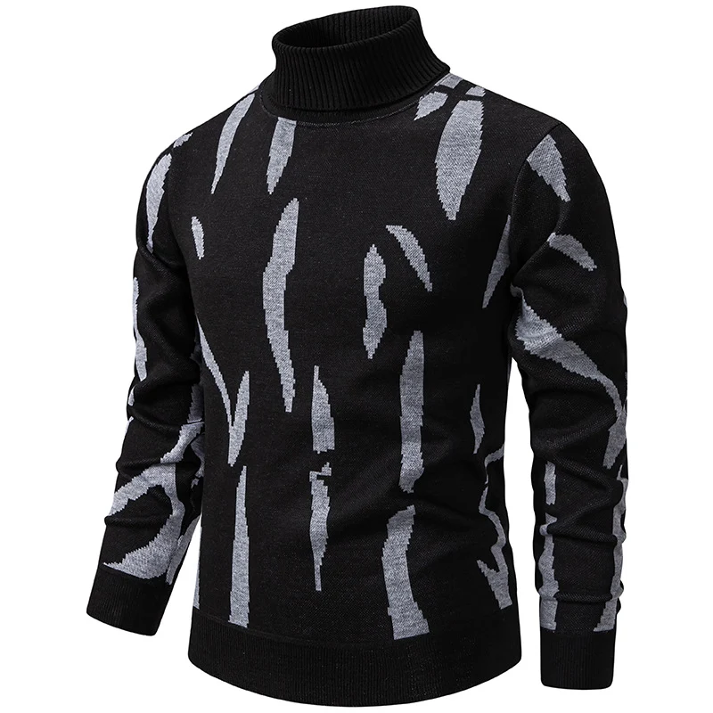 Herren Strukturierter Rollkragenpullover mit abstraktem Jacquardmuster und gerippten Abschlüssen Nord Taschen