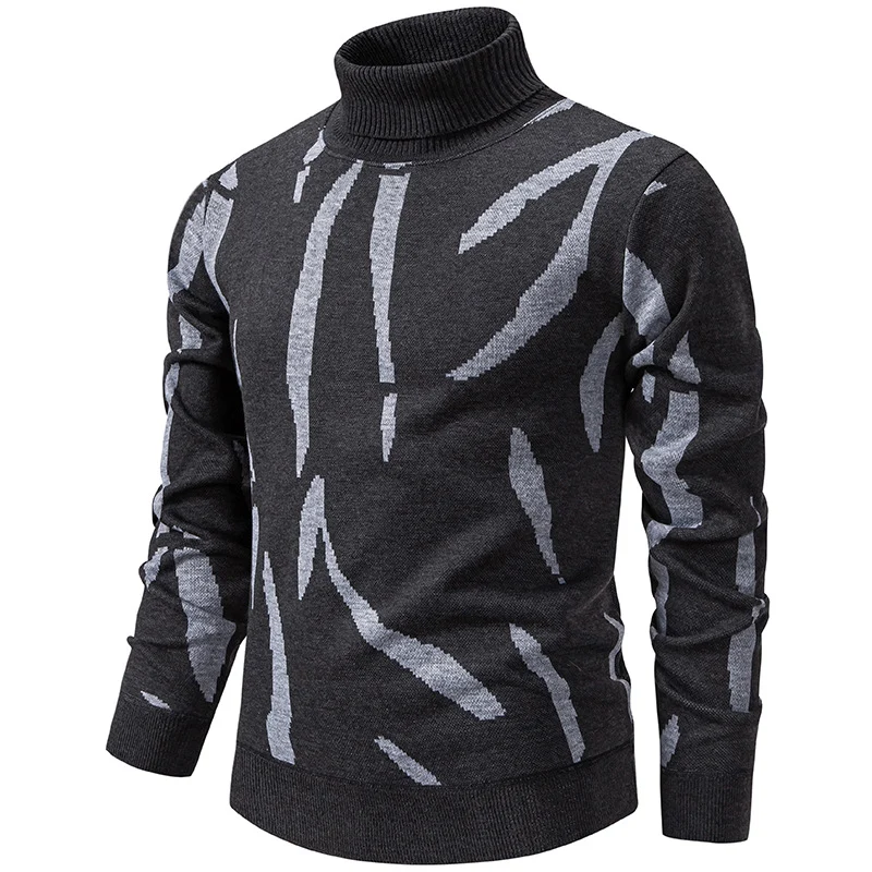 Herren Strukturierter Rollkragenpullover mit abstraktem Jacquardmuster und gerippten Abschlüssen Nord Taschen