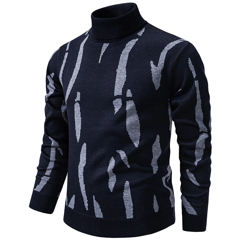 Herren Strukturierter Rollkragenpullover mit abstraktem Jacquardmuster und gerippten Abschlüssen Nord Taschen