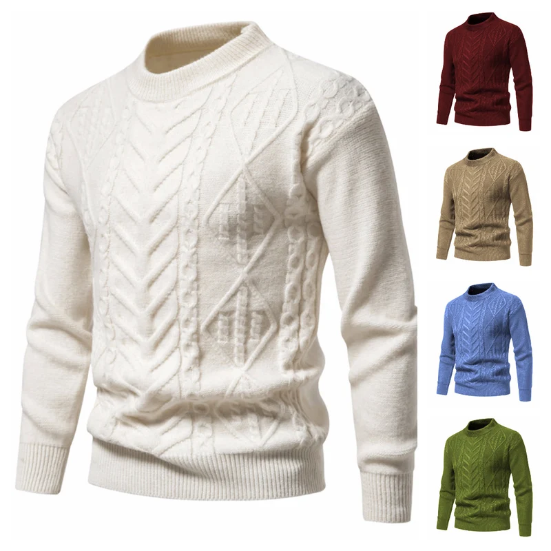 Herren Strukturierter Mockneck-Strickpullover mit Zopf- und Chevron-Muster Nord Taschen