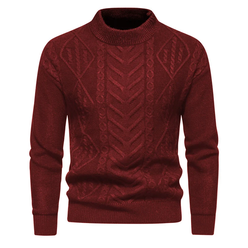 Herren Strukturierter Mockneck-Strickpullover mit Zopf- und Chevron-Muster Nord Taschen