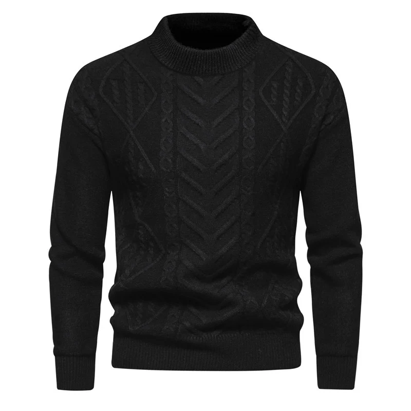 Herren Strukturierter Mockneck-Strickpullover mit Zopf- und Chevron-Muster Nord Taschen