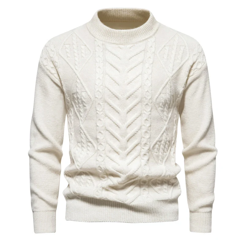 Herren Strukturierter Mockneck-Strickpullover mit Zopf- und Chevron-Muster Nord Taschen