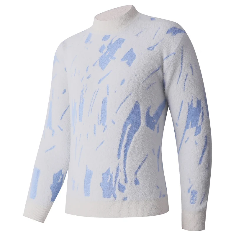 Herren Strukturierter Mockneck-Pullover mit abstraktem Brush-Pattern Nord Taschen