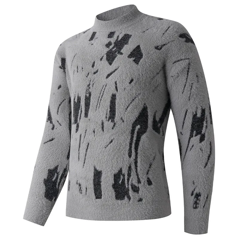 Herren Strukturierter Mockneck-Pullover mit abstraktem Brush-Pattern Nord Taschen
