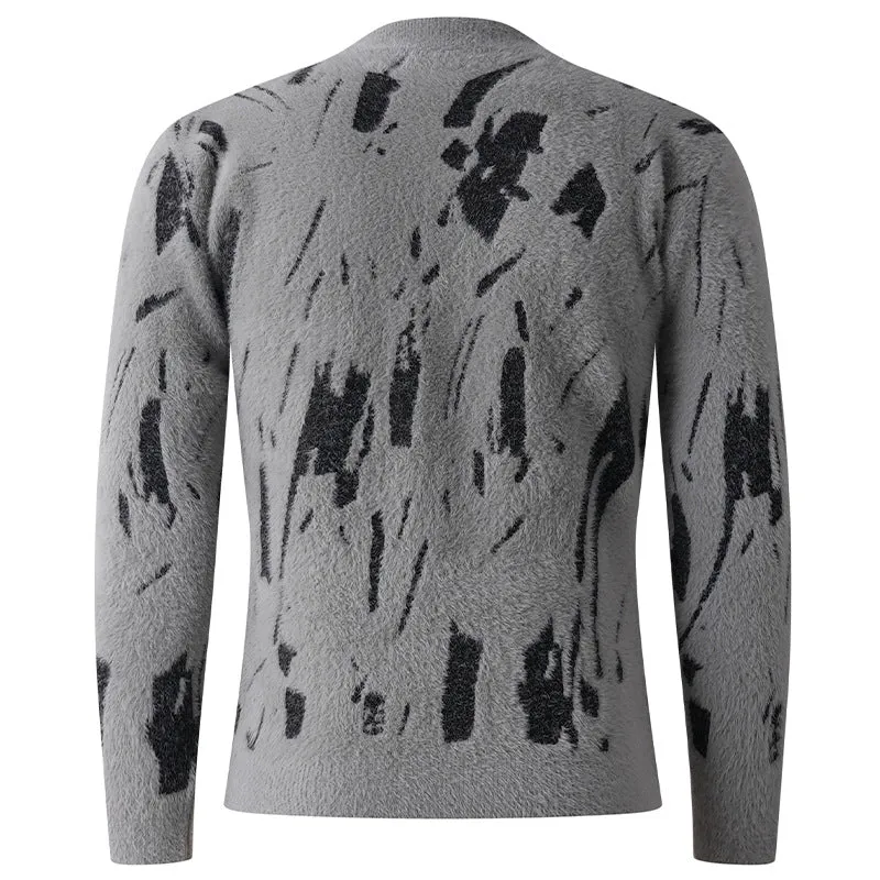 Herren Strukturierter Mockneck-Pullover mit abstraktem Brush-Pattern Nord Taschen