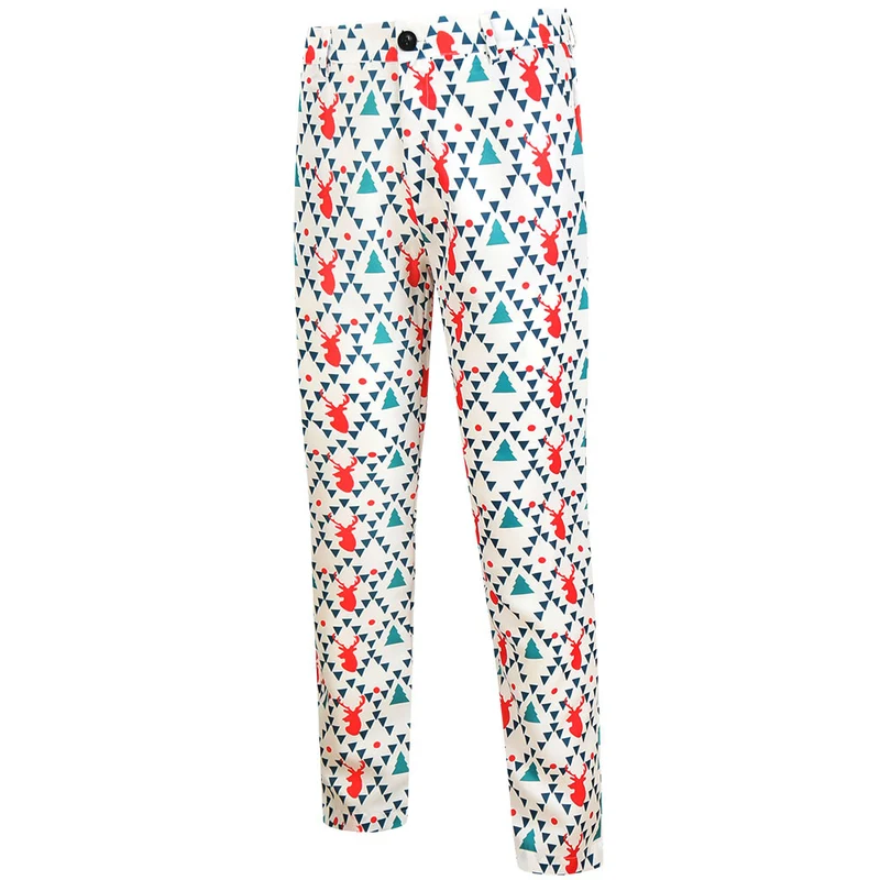 Herren weihnachtliches dreiteiliges Anzugset mit Sakko, Weste und Hose im Allover-Rentier‑Tannenmuster Nord Taschen