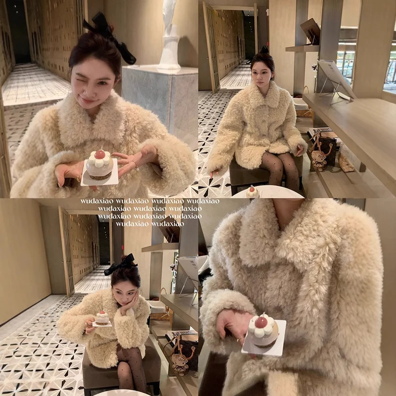 Damen Kurzfell‑Teddy‑Mantel mit großem Kragen und kastiger Oversize‑Silhouette Nord Taschen