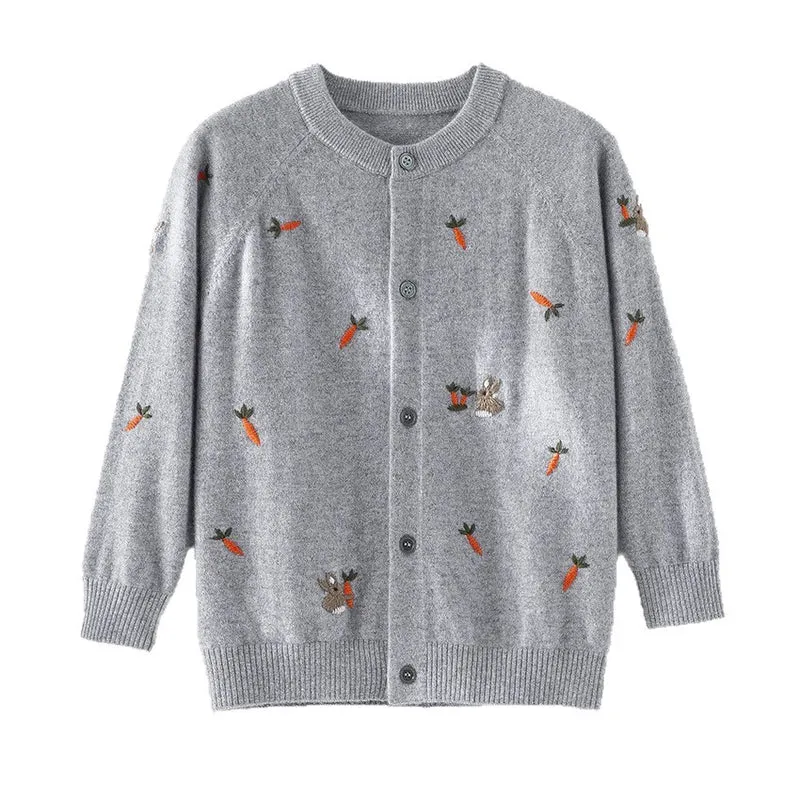 Damen Geknöpfte Feinstrick‑Cardigan mit Hasen‑ und Karottenstickerei Nord Taschen