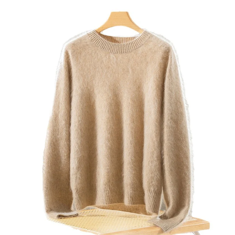 Damen Flauschiger Angora-Mix Rundhalspullover Nord Taschen