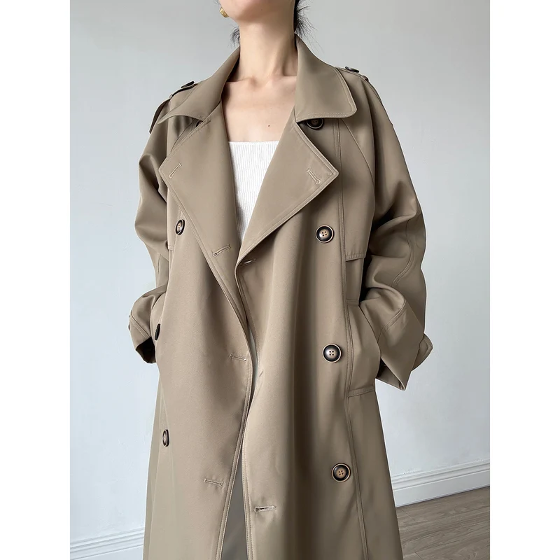 Damen Oversize Mantel im Trench-Stil mit Raglanärmeln und doppelreihiger Knopfleiste Nord Taschen
