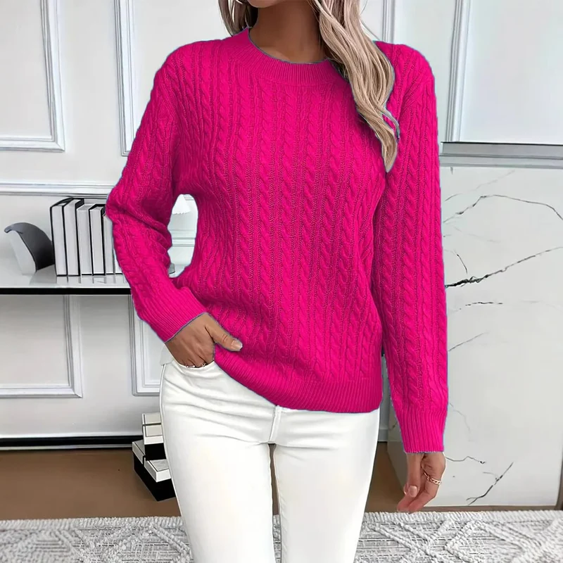 Damen Feinstrick-Pullover mit Zopfmuster und Rundhalsausschnitt Nord Taschen