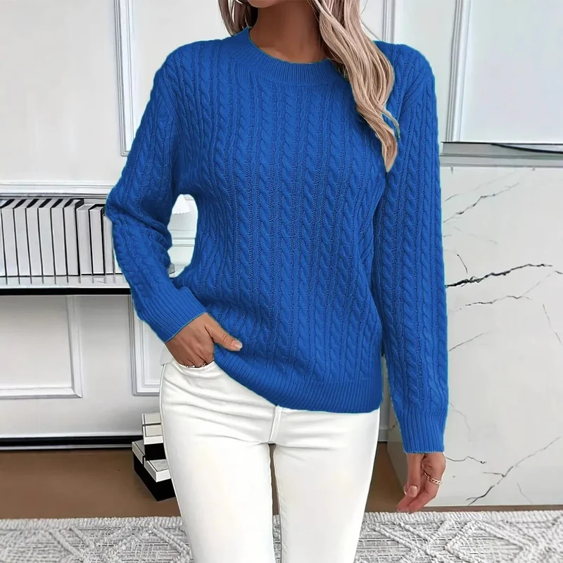 Damen Feinstrick-Pullover mit Zopfmuster und Rundhalsausschnitt Nord Taschen